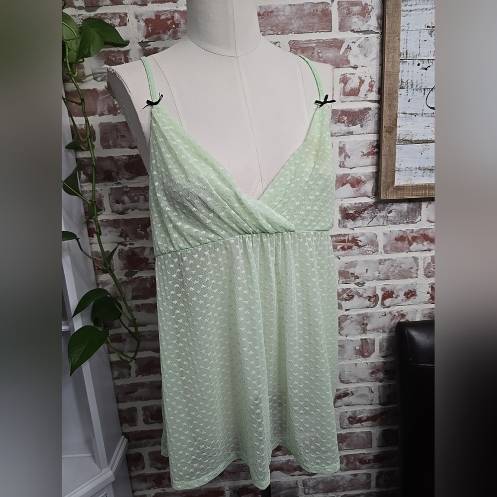 Ambrielle womens lingerie green sz xl cami matching panties heart print sheer
